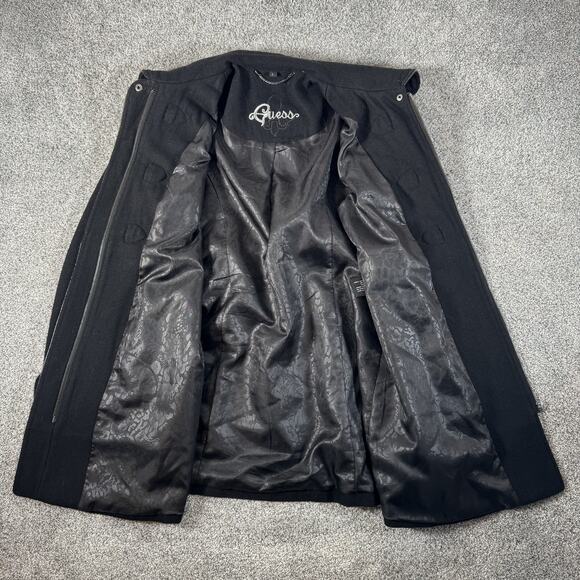 Guess Coat Womens Large Black Wool Blend Toggle Duffle Mid Length Lined Winter - Picture 4 of 13